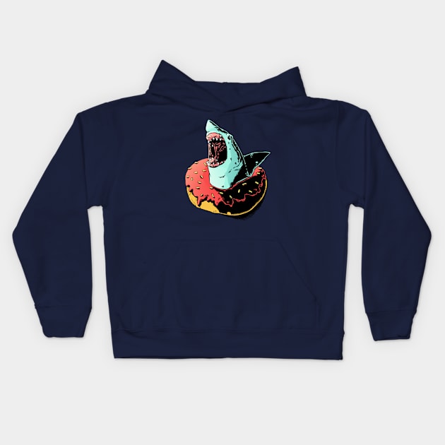 Donut Shark Kids Hoodie by baimo